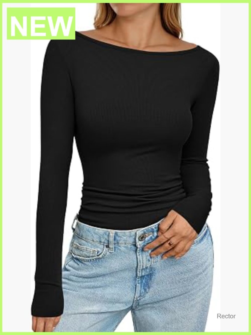 Ribbed Knit Long Sleeve Tee, Boat Neck Ruched Top, Slim Fit Stretch Top for